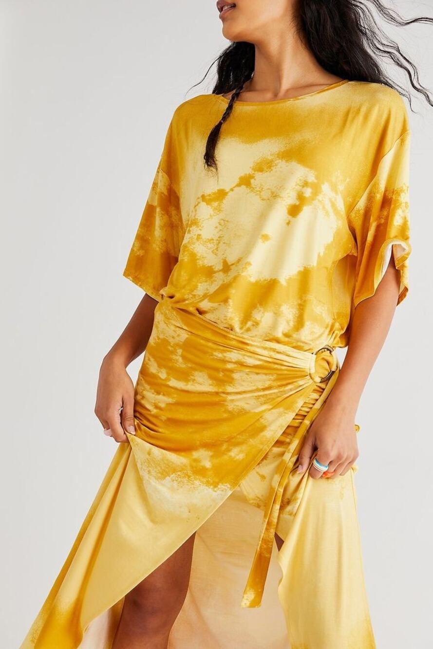 New Free People Alyssa Wrap Boho Maxi Dress MEDIUM $128 Yellow